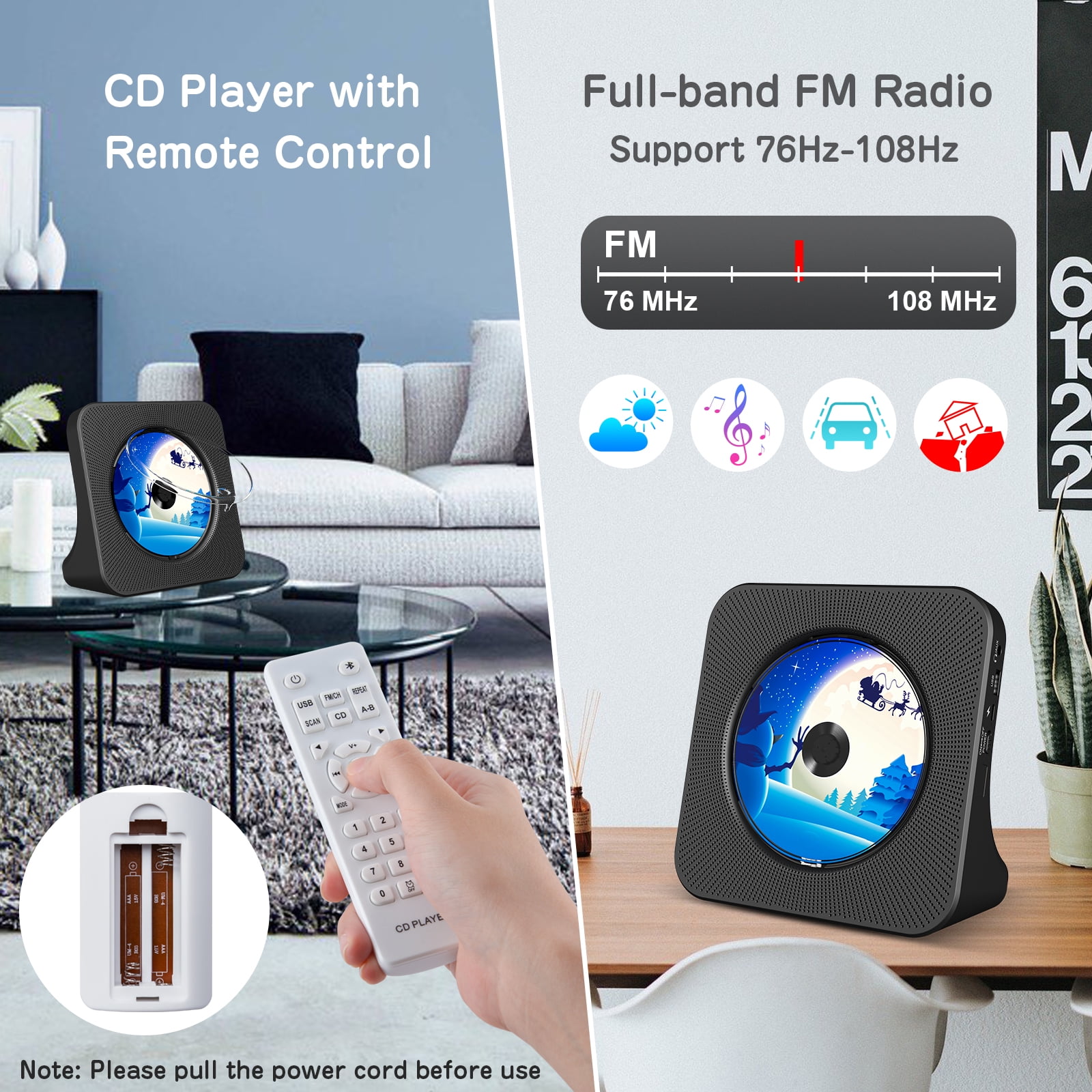 Qoosea Desktop CD Player Portable with Bluetooth,Dual Stereo Speakers, CD Music Player for Home with Remote Control