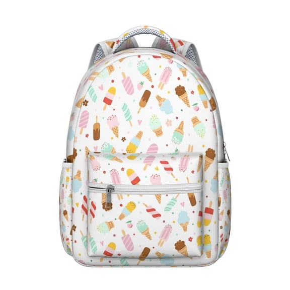 Ice Cream Themed Bookbag - Stylish Backpack for School & Work, Trendy Pastel Colors, Durable Material, Side Pocket for Water Bottle