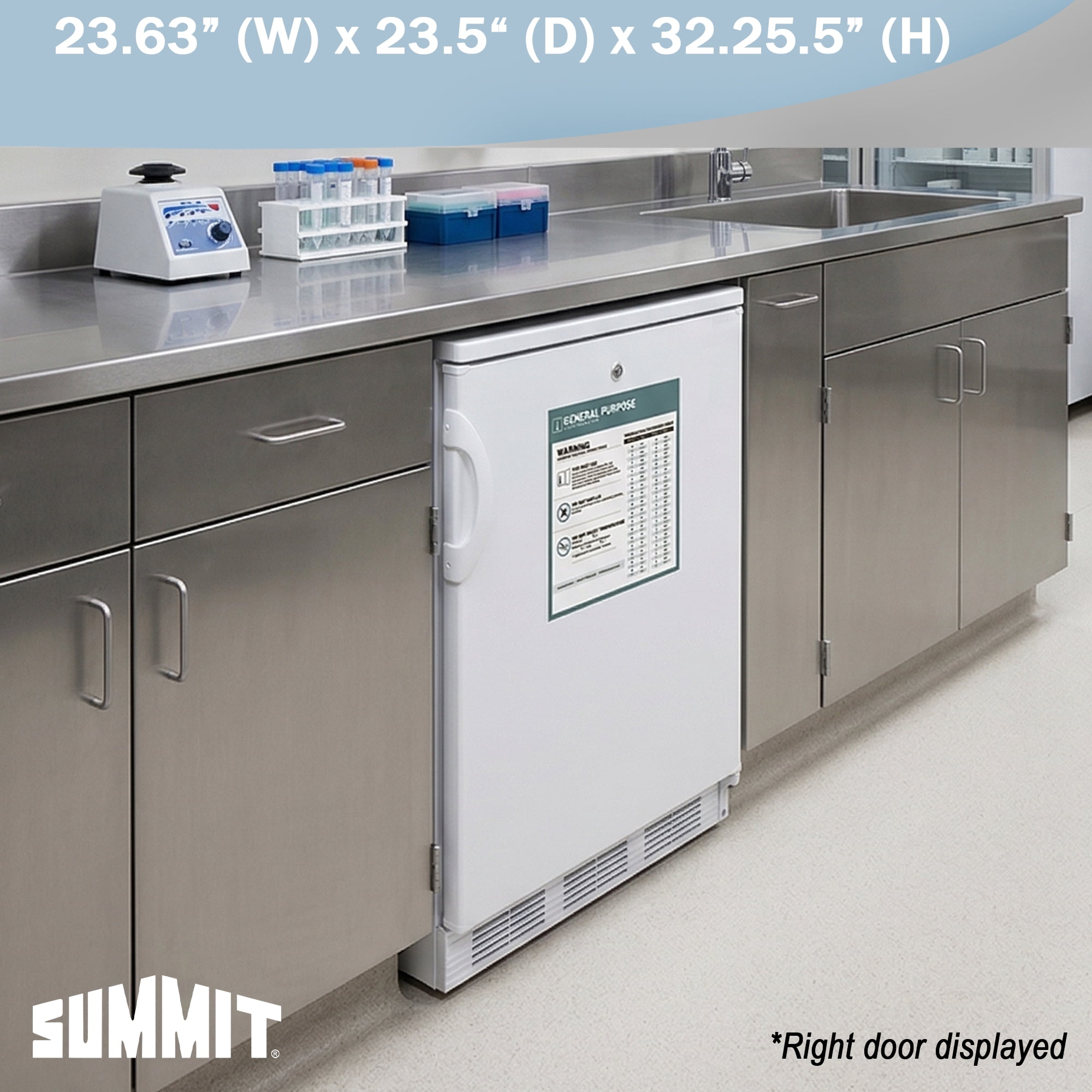 Accucold 24 Inch Refrigerator, 5.5 cu.ft., Undercounter, Commercial, General Purpose Medical, ADA Compliant, White - FF7LWGPCADA (Left Handed Door Swing)