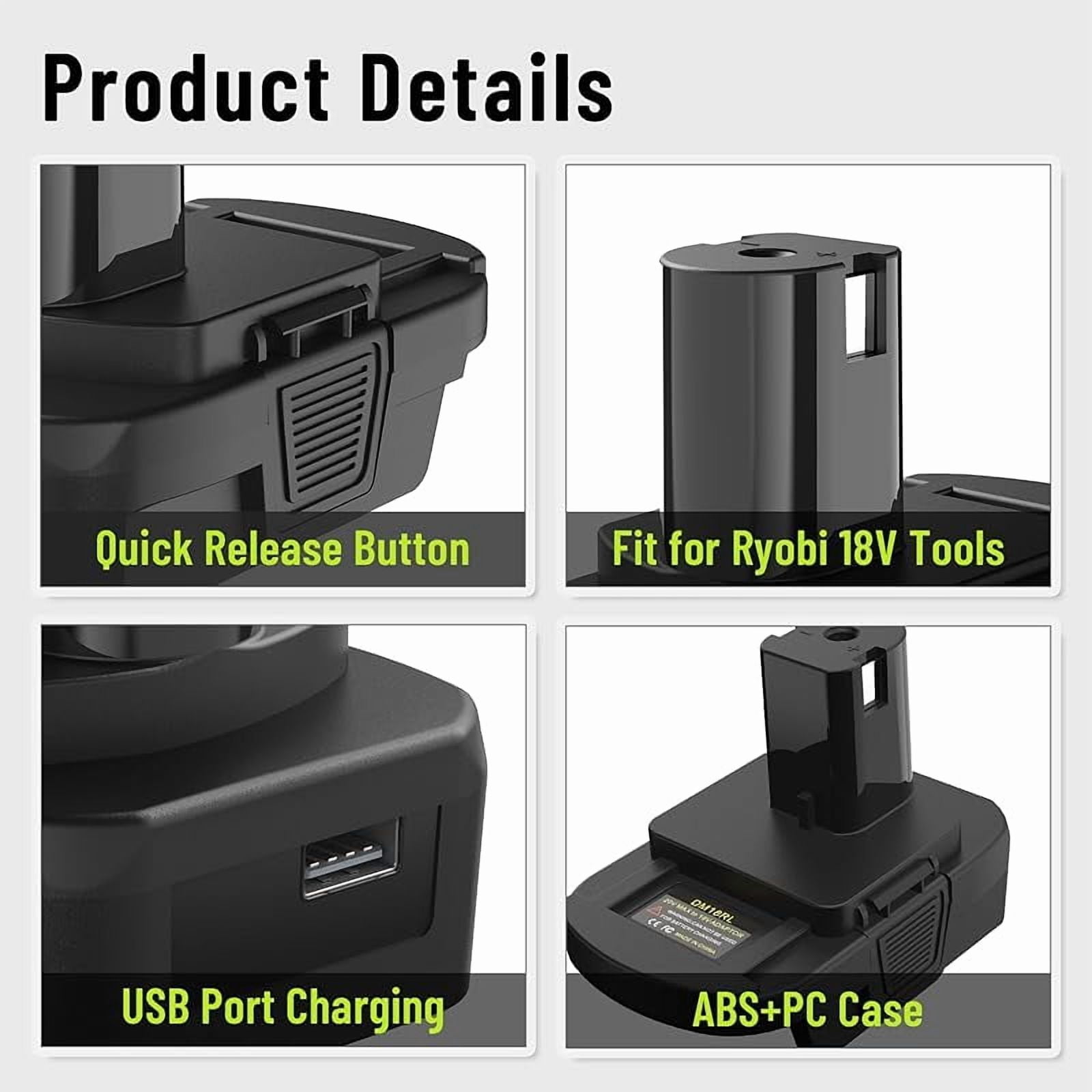 DM18RL Battery Adapter Converter with USB & Type-C Port for Use with Ryobi 18V Lithium Battery Tools, Converts De*Walt 20V Li-ion or Mil*Wau*kee 18V Li-ion Battery to Ryobi 18V Li-ion Battery