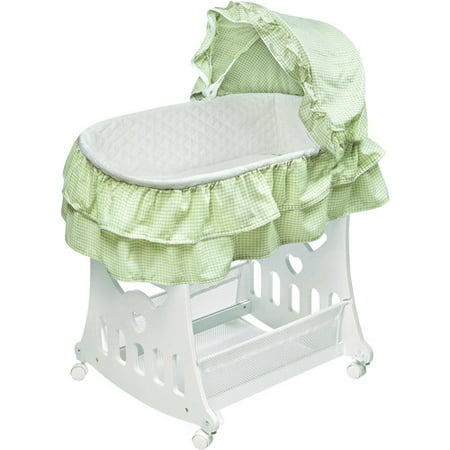 Badger Basket Portable Bassinet & Cradle with Toy Box Base, Sage Waffle Ruffled