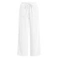 thumbnail image 4 of Sokhug Women Ribbed Knit Wide Leg Pants Drawstring Elastic Waist Casual Trousers With Patch Pockets Casual Solid Color Lounge Trousers, 4 of 7
