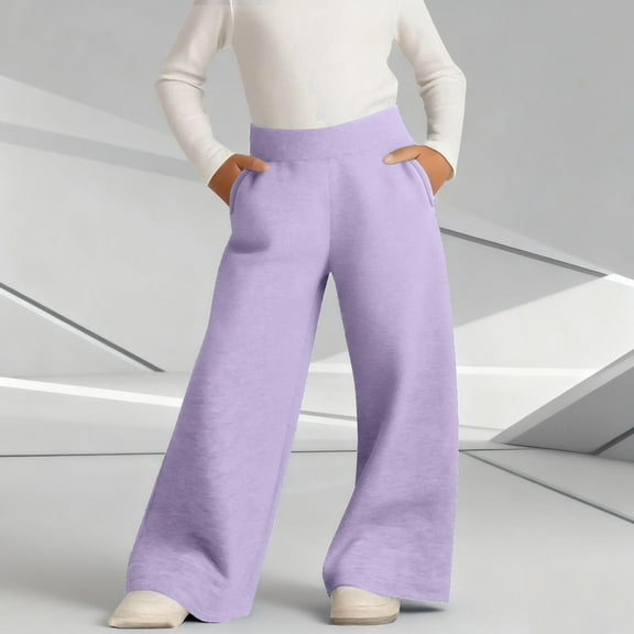 ZOYOEN Girls Sweatpants with Pockets- Baggy Elastic Waist Soft Casual Wide Leg Active Pants Purple Size 12
