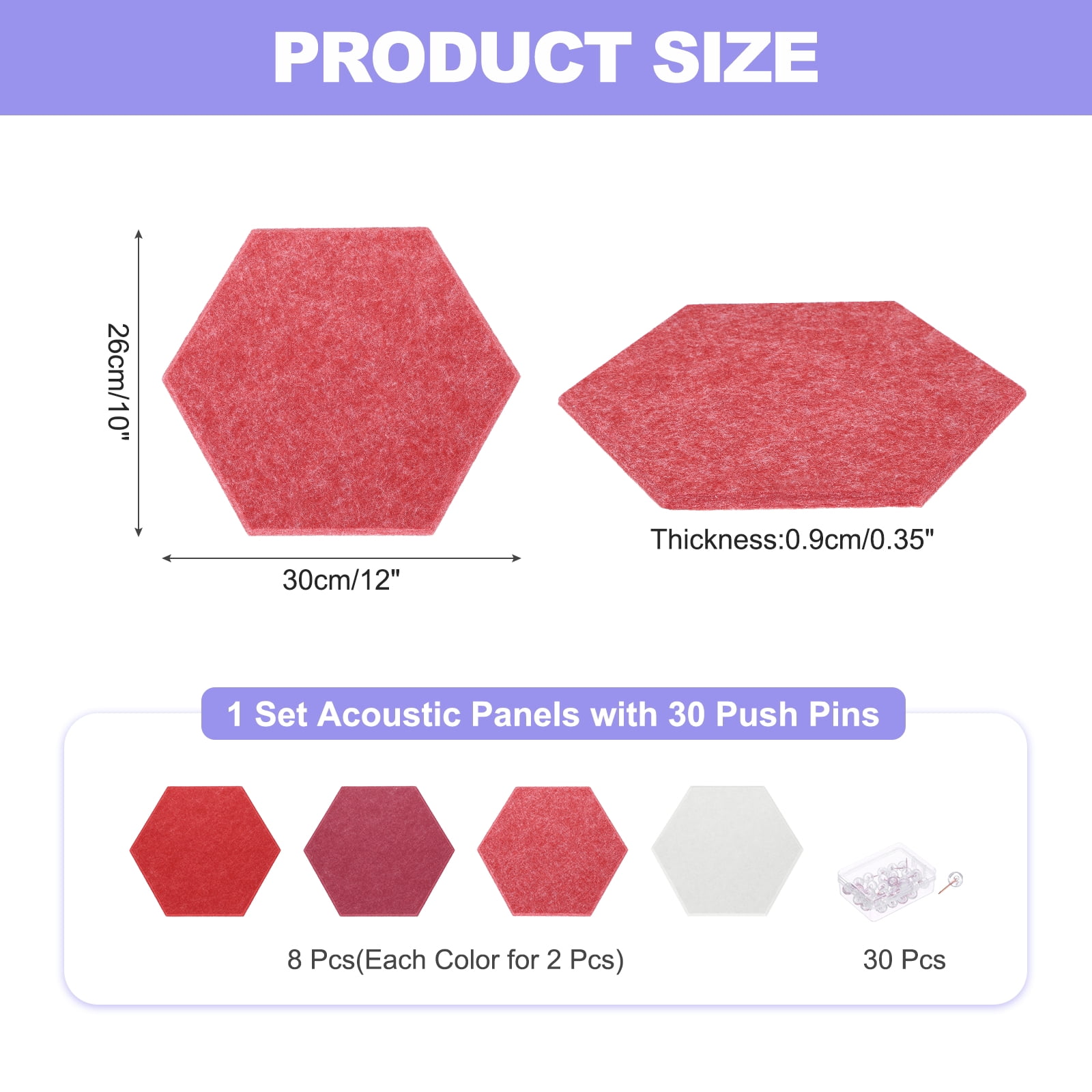 Uxcell Hexagon Acoustic Panels 30x26cm B1 Fireproof Soundproof Foam Panels