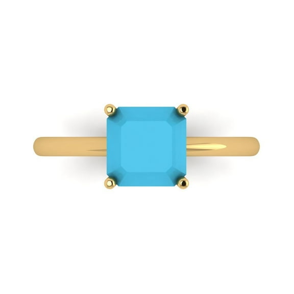 2 ct Asscher Cut Simulated Turquoise Solitaire 14K Yellow Gold Womens Engagement Ring
