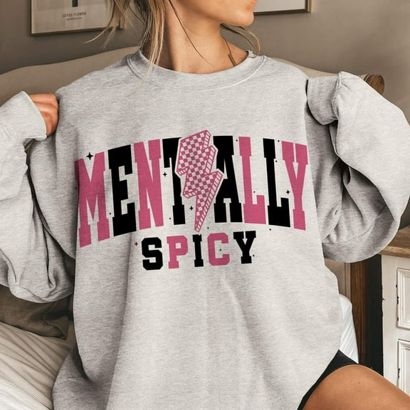 Mentally Spicy Snarky Sweatshirt, Funny Retro Pullover, Checkered Leopard Sweater, Sarcastic Gift for Mom, Sassy Women’s Top