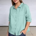 thumbnail image 2 of Tqcoqu Button Down Shirts for Women Half Sleeve Collared Casual Loose Blouses Summer Vacation Tops with Chest Pocket,Green Women's M-XXXXL, 2 of 6