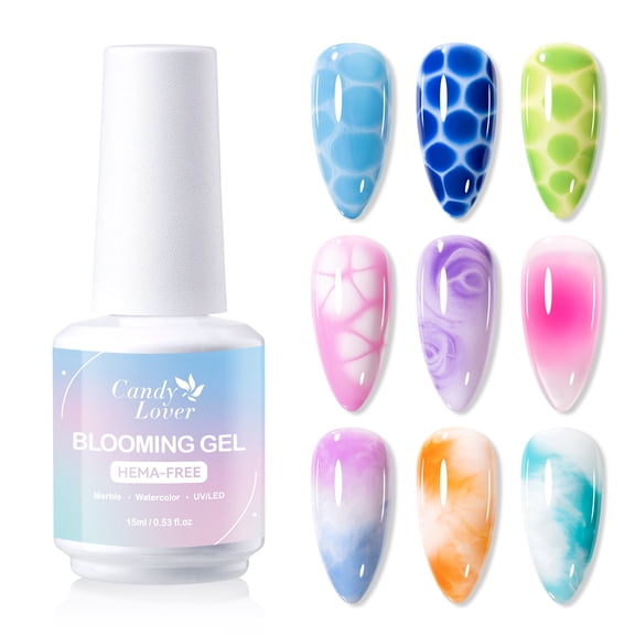 Candy Lover Blooming Gel, 15ml Clear UV/LED Blossom Nails Gel Polish for Spreading Effect Marble Natural Stone Watercolor Floral Print, Soak off DIY Nail Art Gift for Women