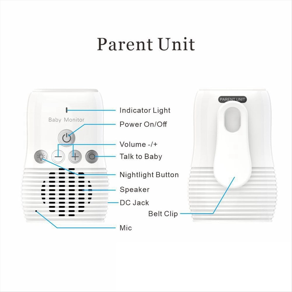 Baby Audio Monitor 2-Way Talk Baby Intercom Wireless Night Light Home Child Device 2.4GHz US-Plug