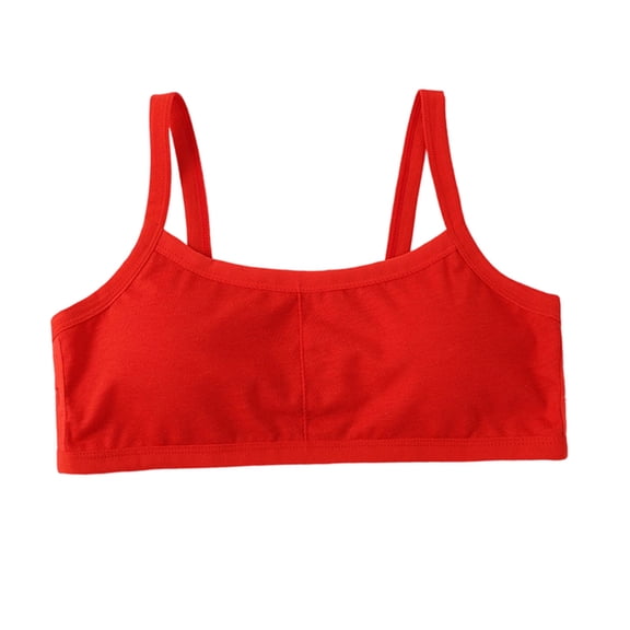 Girls' Cotton Spaghetti Strap Sport Bra Camisole Shelf Bra Soft Comfortable Everyday Outfits(Red,10-16 Years)