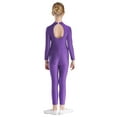thumbnail image 2 of TTAO Kids Girls Long Sleeve Gymnastics Leotard Full Body Ballet Dance Unitard Shiny Figure Skating Jumpsuit Purple 10, 2 of 5