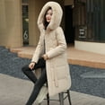thumbnail image 4 of BRGZLK Women Waterproof Parka Jacket Trendy Coat Removable Hooded Winter Jacket Cotton Padded Warm Maxi Puffer Coat Long Knee-Length Loose Anti Cold Warm Thickened Hooded Cotton Jacket for Work Office, 4 of 8