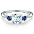 thumbnail image 3 of Gem Stone King 10K White Gold Sky Blue Aquamarine and Blue Created Sapphire 3-Stone Ring for Women | 1.03 Cttw | Round 6MM | Gemstone March Birthstone | Size 8, 3 of 6