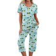 thumbnail image 2 of Tropical Pajamas Set for Women Hawaiian Themed Print Nightwear Short Sleeve and Capri Pants Women 2 Piece Sleepwears, 2 of 6