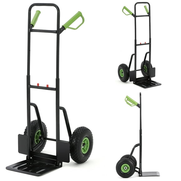 Folding Heavy Duty Hand Truck Dolly – 400 lbs Capacity Steel Utility Cart – 10" Rubber Wheels – Adjustable 35"-45" Telescoping Handle – Ideal for Moving, Warehouse, Garage – Black Body, Green Handle