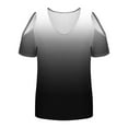 thumbnail image 5 of Cavosen Women Short Sleeve T Shirts Tops Summer Off Shoulder Sleeve Dressy Blouse Pullover Tunic V Neck Casual Loose T Shirts Gradient Trendy Tees Vacation Shirts Black S, 5 of 6