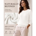 thumbnail image 3 of QUALFORT Women's 100% Cotton Cable Knit Sweater, Crew Neck Lightweight Pullover Sweater for Women, Long Sleeve Knit Top, Off-White L, 3 of 7