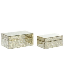 CosmoLiving by Cosmopolitan Geometric Hinged Lid Gold Wood Decorative Jewelry Box, Set of 2