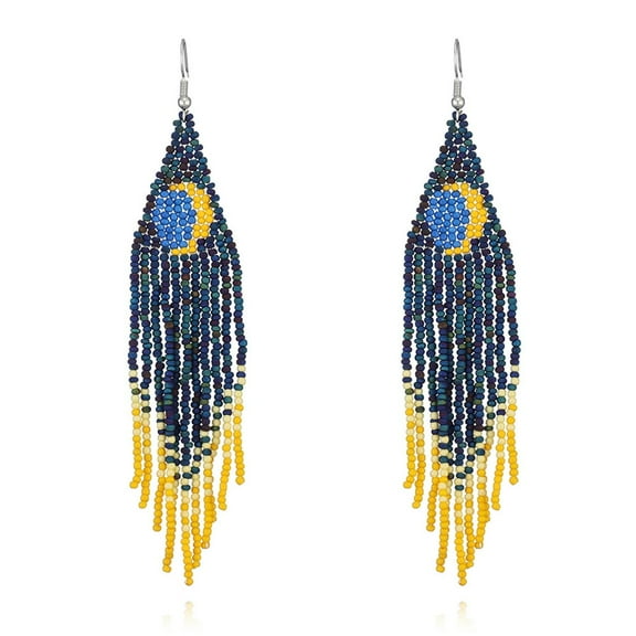 Native Seed Beads Earrings for Women,Boho Ethnic Fringe Dangle Drop Earrings,Colorful Bohemian Handmade Long Beaded Tassel Earrings,Multi-color Funky Fashion Chandelier Statement Jewelry