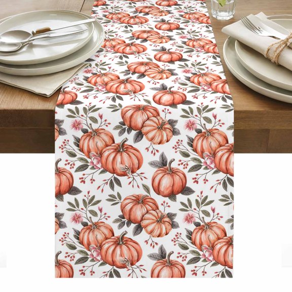 Orange Pumpkin Table Runner - 48 Inch Long, Kitchen Dining Table Runner Dresser Scarves, Thanksgiving Autumn Fall Leaf Flower Farmhouse Decor for Coffee Tables Wedding Party Banquet