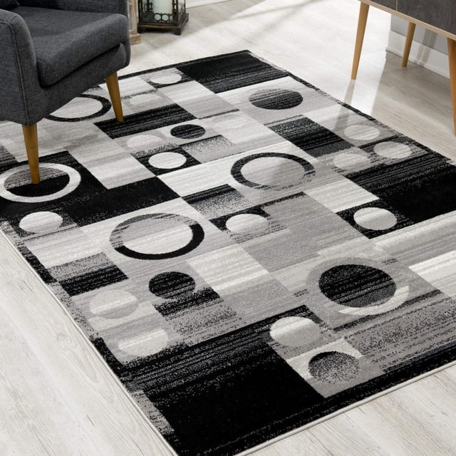 homeroots home decor 393955 2’ x 15’ Gray Blocks and Rings Runner Rug