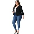 thumbnail image 3 of DARING DIVA Women's Plus Ruched 3/4 Sleeve Notch Lapel Blazer Jacket Black 1X, 3 of 7