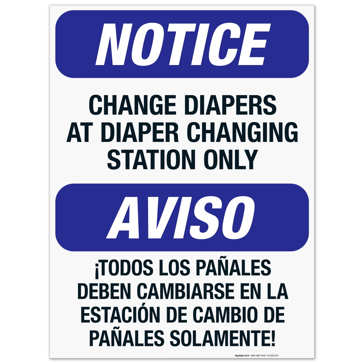 Change Diapers At Diaper Station Only Sign, Bilingual English Spanish
