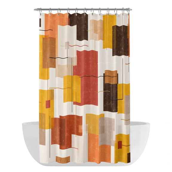 Abstract Geometric Shower Curtain - Water Repellent Fabric Shower Curtains Washable, Vintage Minimalist Color Blocks Decorative Polyester Cloth Bathroom Curtains Modern Bath Decor 36"x72"
