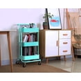 thumbnail image 2 of 3-Tier Metal Mesh Rolling Cart Storage Organizer with Utility Handle and Wheels, Turquoise, 2 of 14