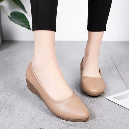 

Christmas Women s Wedge Casual Shoes Round Head Pumps Wild Professional Work Shoes