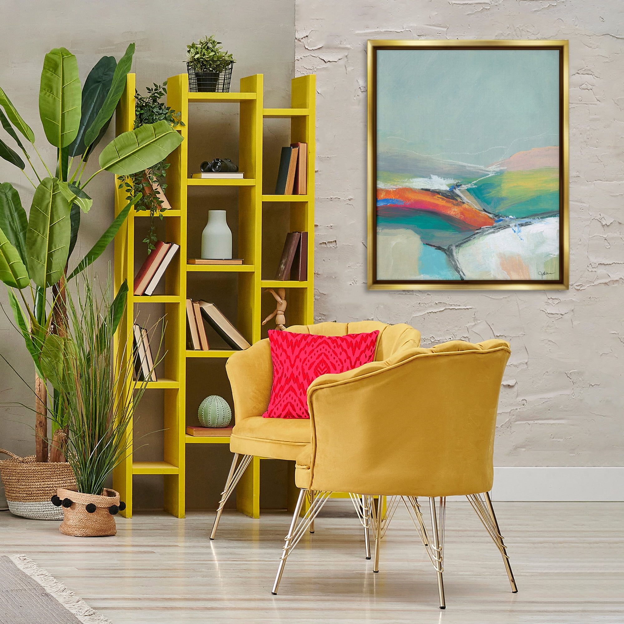 Stupell Industries Abstract Rolling Hills Abstract Painting Gold Floater Framed Canvas Art Print Wall Art, 25 x 31