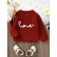 thumbnail image 3 of Bslissey Toddler Baby Girls Knitted Sweater Long Sleeve Letter Embroidery Warm Pullover Jumper Tops Infant Loose Knitwear for Casual Daily 6M 9M 12M 18M 24M 3T, 3 of 9