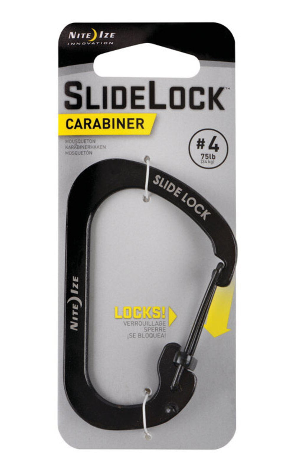 6-Pack Nite Ize SlideLock Key Ring #3 Black Steel Locking Keychain Carabiner 