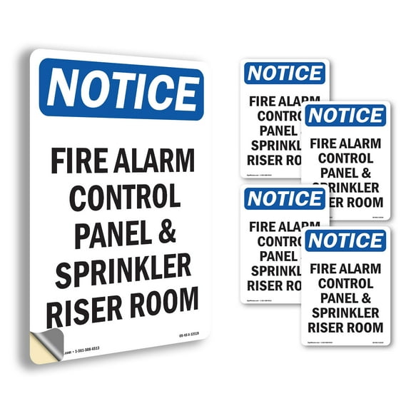 Fire Alarm Control Panel And Sprinkler OSHA Notice Vinyl Decal Label 7 Inch x 5 Inch - 5 Pack