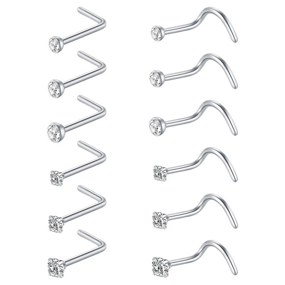 12PCS Nose Studs Stainless Steel L Shaped Screw Pin Bone Piercing Jewelry For Women Men Nose Ring Body Jewelry 12PCS