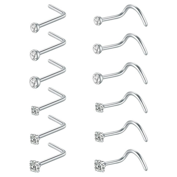 XZYYR 12PCS Nose Studs Stainless Steel L Shaped Screw Pin Bone Nose Piercing Jewelry For Women Men Sunflower Nose Stud Nose Rings 18 Gauge Flesh Tone Nose Ring Nose Ring for Non Nose Solid Nose Hoop