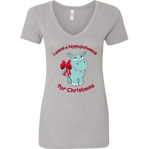 Inktastic I Want a Hippopotamus for Christmas Women's V-Neck T-Shirt