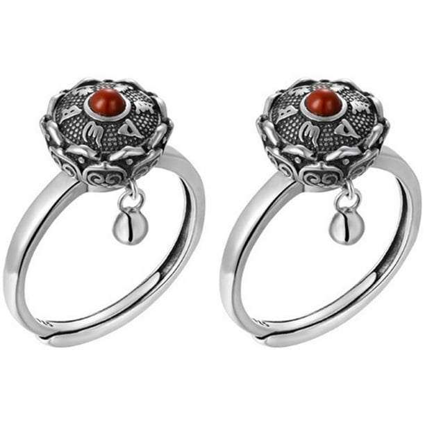 Minnieouse 2 anillos giratorios budistas tibetanos con rueda de oración OM, anillo Mantra de loto de latón, anillos de dedo de la suerte Ropa, zapatos y accesorios Miscelánea Plata antigua Minnieouse AP006648-02