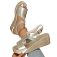 thumbnail image 4 of YgkuHd Women's Casual Wedge Sandals Peep Toe Metallic Faux Patent Leather Finish Adjustable Ankle Strap Lightweight Gold,7, 4 of 9