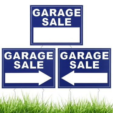 3 PCS Garage Sale Signs, Garage Road Signs With Metal Stakes, Double Sided Yard Sale Signs, 15.7 x 11.8 Inches PP Waterproof Sale Signs for Sales Events