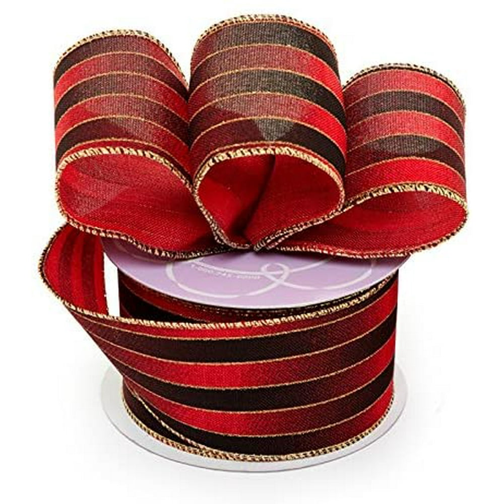 Red Black Gold Striped Ribbon 2 1/2" x 10 Yards, Wired Edge