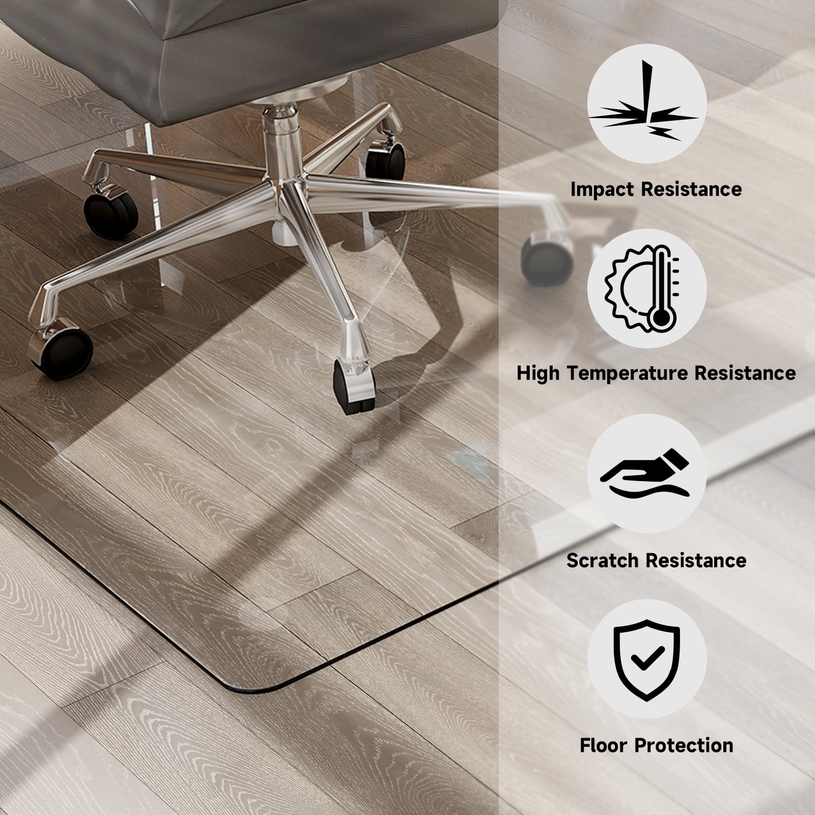 Lumora 36.1" x 46" Heavy Duty Hard Tempered Glass Mat Glass Chair Mat,Clear