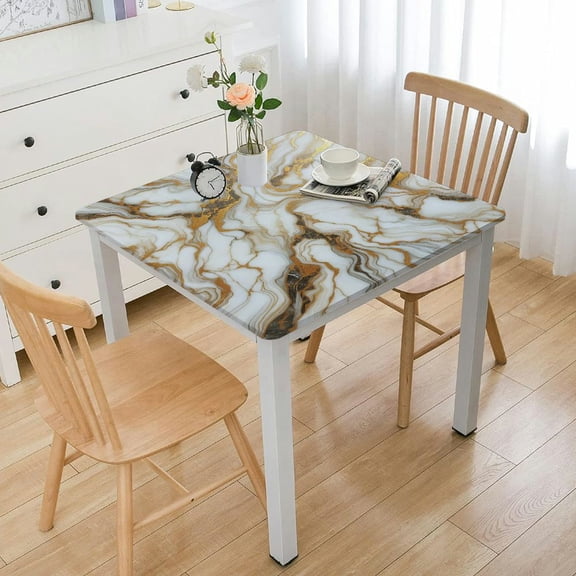 BANET Abstract Marble Fitted Square Tablecloth with Elastic Edges,Modern Art Marble Table Cover Wipeable Washable Polyester Table Clothes for Kitchen Dining Party Banquet Patio Card Table