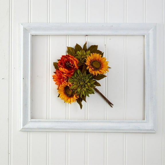 Nearly Natural 16in. Peony, Dahlia and Sunflower Artificial Flower Bouquet (Set of 2)