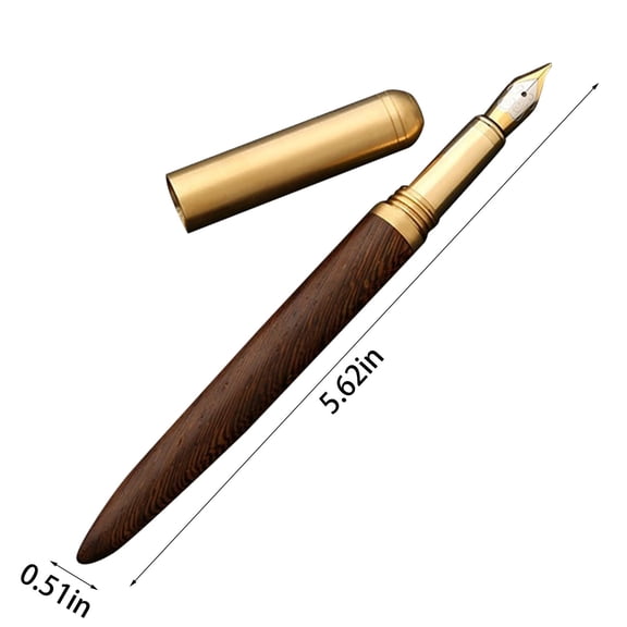 Clearance Under $2.89! 1PC Sandalwood & Brass Fountain Pen, 0.7mm Smooth Nib for Calligraphy, Wood/Metal, for Gifting & Daily Writing, (20cm, Brown)