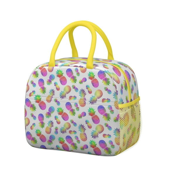 Pineapple Print Insulated Lunch Bag - Waterproof & Leakproof Thermal Lunch Tote for Women, Office, Work, School - Hawaiian Tropical Fruit Pattern