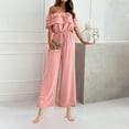 thumbnail image 4 of aidice Summer Jumpsuits for Women Off-Shoulder Ruffle Drawstring Waisted Casual Cropped Pants Rompers, 4 of 7