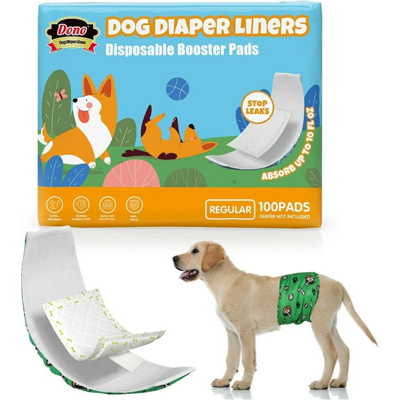 Dog Diaper Liners for Male and Female Dogs, Super Absorbent Dog Booster Pads, 100ct Disposable Doggie Diaper Inserts Fit Reusable Male Belly Bands, Wraps, Washable Period Panties, Regular