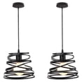 thumbnail image 1 of Lámpara colgante de doble jaula de hierro negra para comedor, decoración de dormitorio, casquillo E27, candelabro industrial con forma de resorte de 20 cm de diámetro, 1 of 6