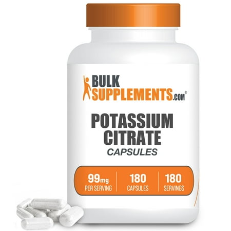 BulkSupplements.com Potassium Citrate Capsules, 99mg - Brain/Heart Health Supplements (180 Gel Capsules - 180 Servings)